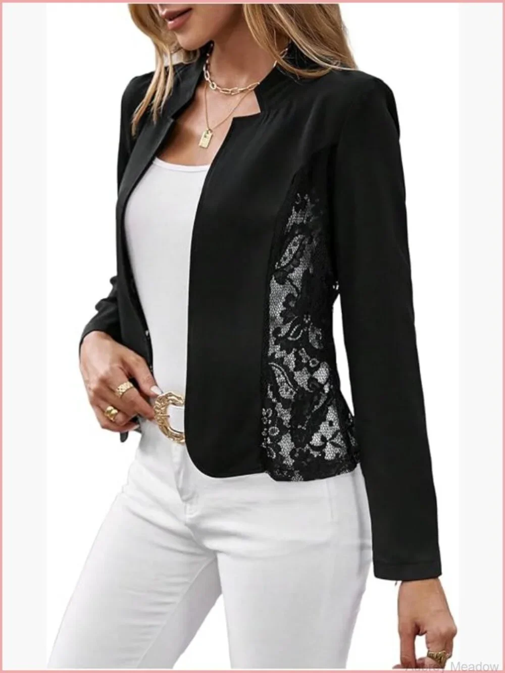 Women's Lace 3/4 Sleeve Blazer Fitted Button Front Business Work Jacket